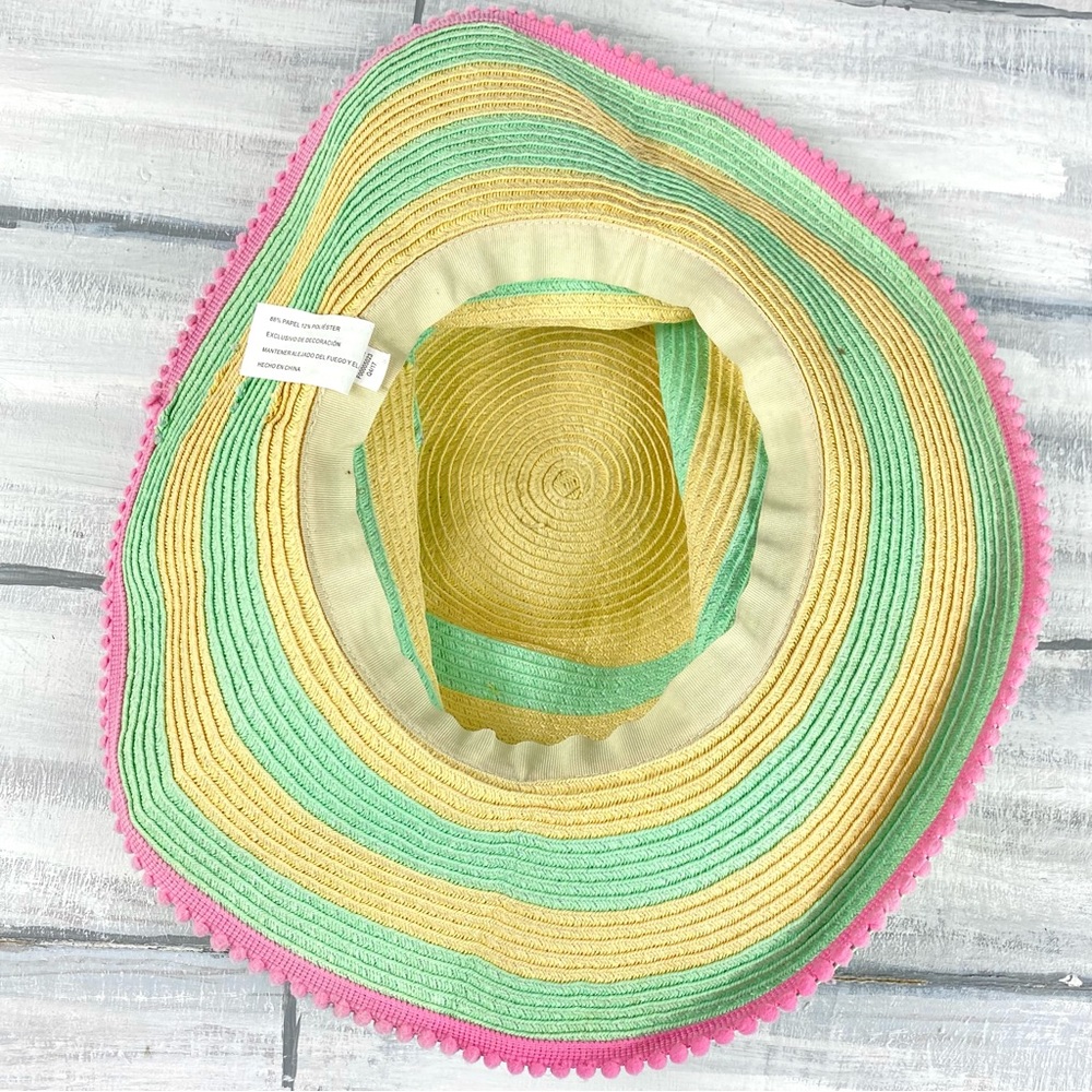 Boho Striped Pom Straw Hat Floppy Beach Summer Sun Hat Vacation Resort Cruise - Picture 9 of 14